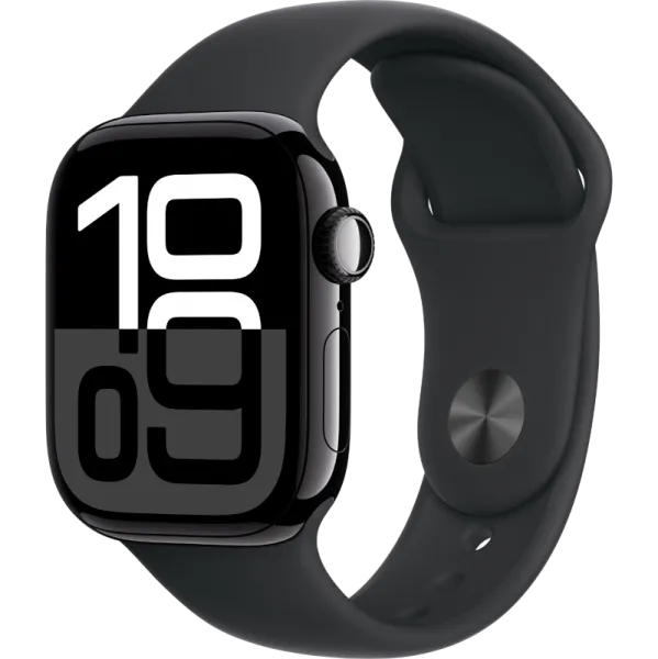 Apple Watch Series 10 42mm Aluminum Jet Black Case Black Sport Band S/M